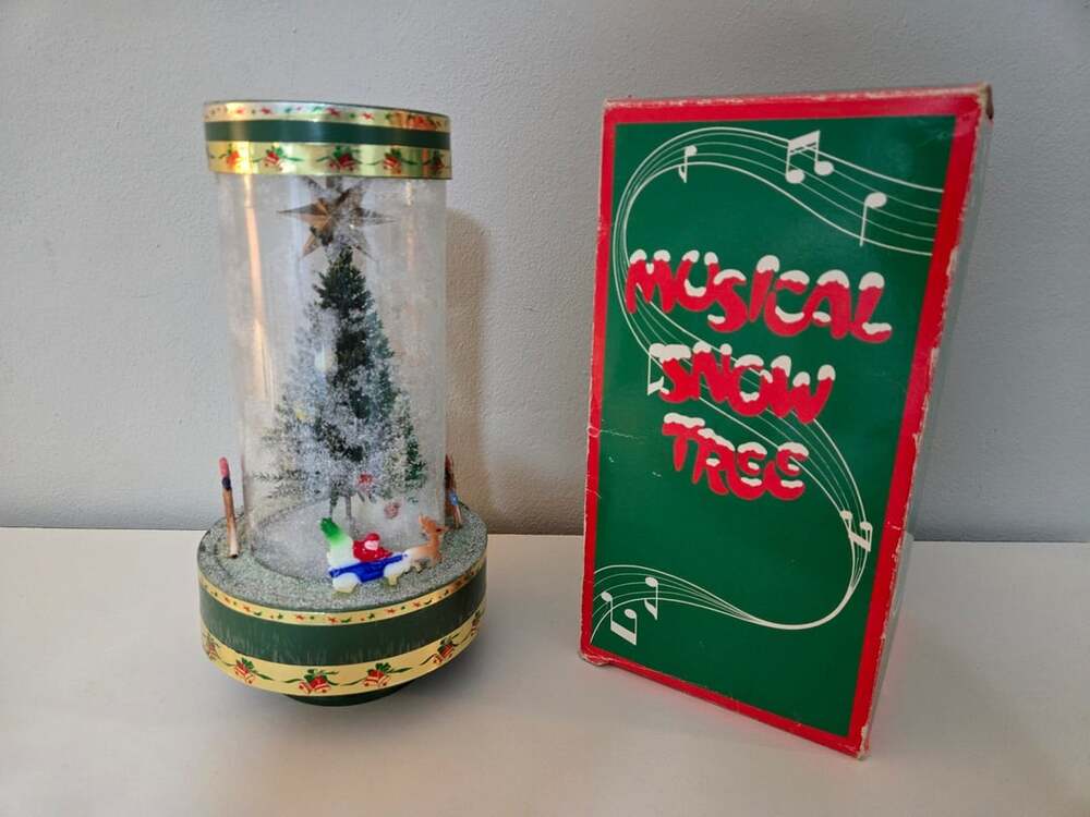 Vintage Wind up Musical Snowing on Christmas Tree Decor With Box "Silent Night"
